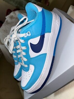 Kids Blue & White Sneakers with Navy Swoosh - Youth Athletic Shoes